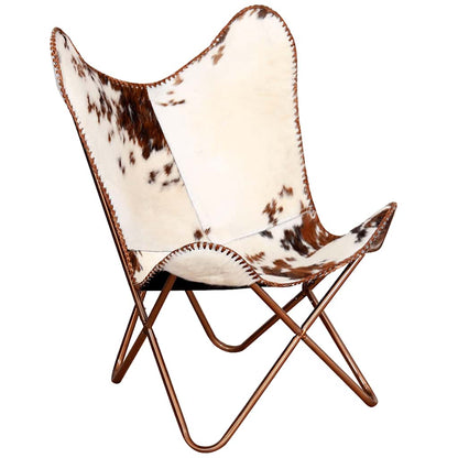 Butterfly Chair Brown and White Real Cowhide Leather