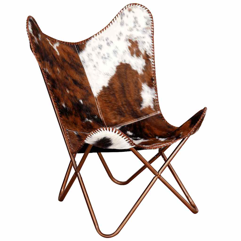 Butterfly Chair Brown and White Real Cowhide Leather