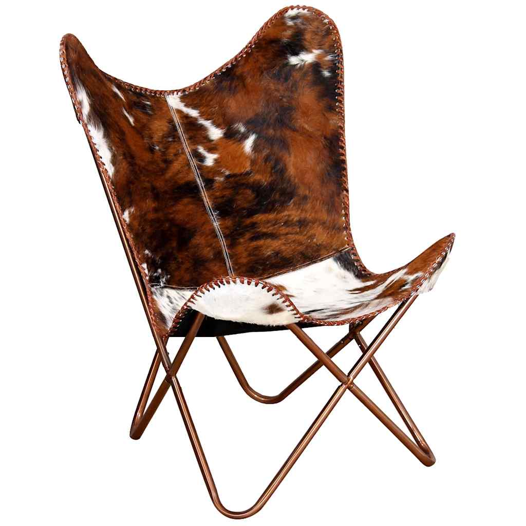 Butterfly Chair Brown and White Real Cowhide Leather