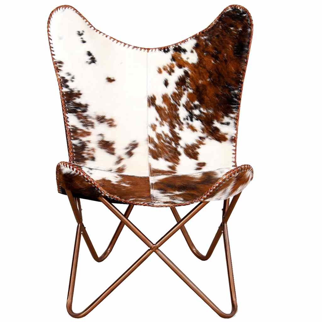 Butterfly Chair Brown and White Real Cowhide Leather