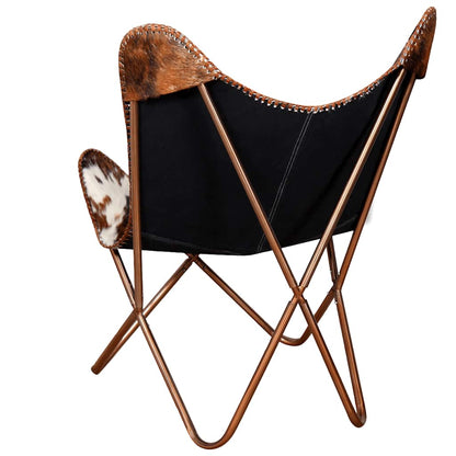 Butterfly Chair Brown and White Real Cowhide Leather