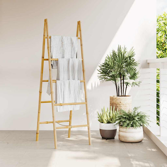 243714 vidaXL Double Towel Ladder with 5 Rungs Bamboo 50x160 cm