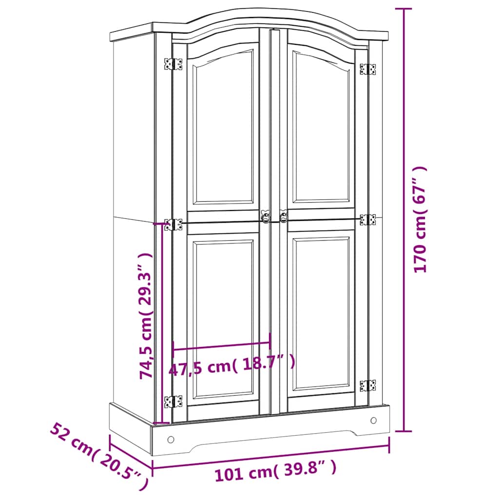 243732 vidaXL Wardrobe Mexican Pine Corona Range 2 Doors