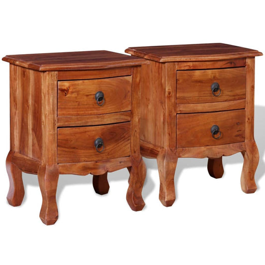 Nightstand | Set of 2 | Brown | Solid acacia wood | Medium | Nightstand