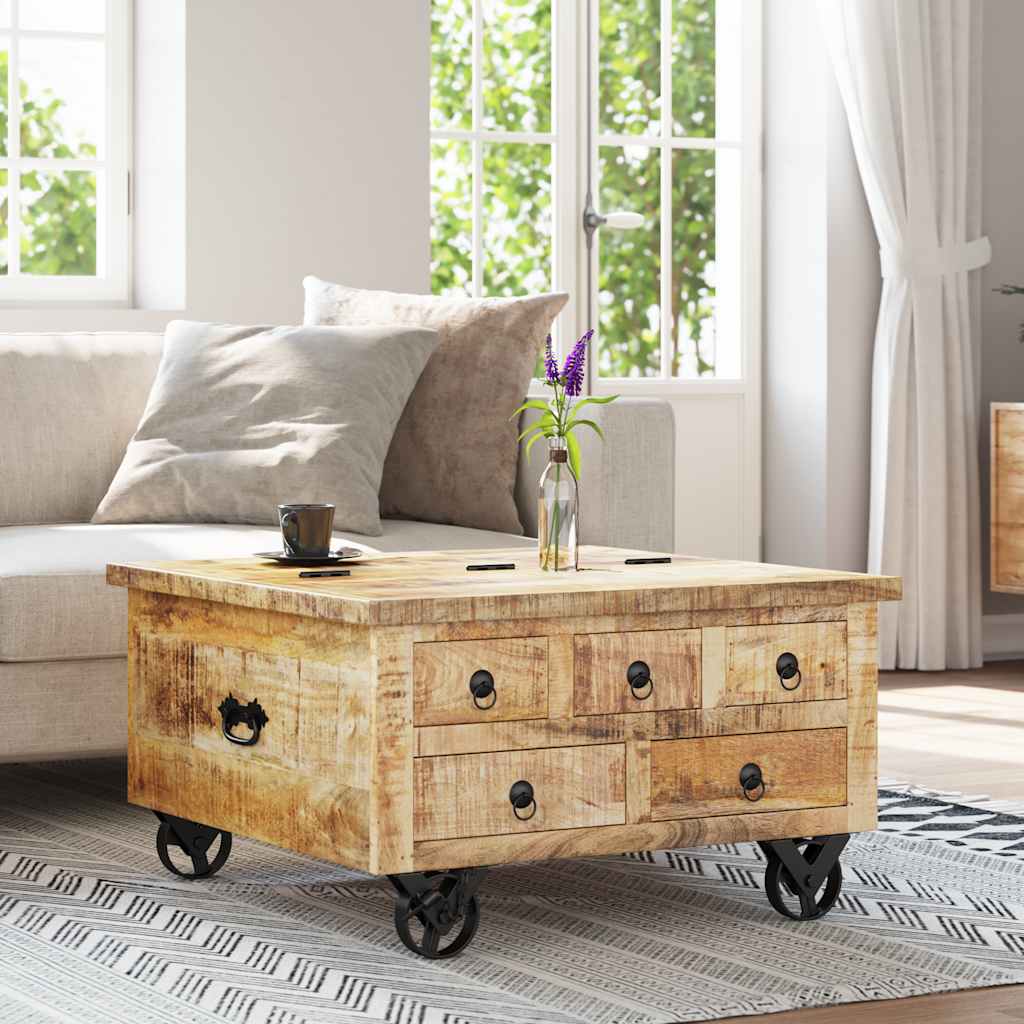 243979 vidaXL Coffee Table Rough Mango Wood 70x70x40 cm