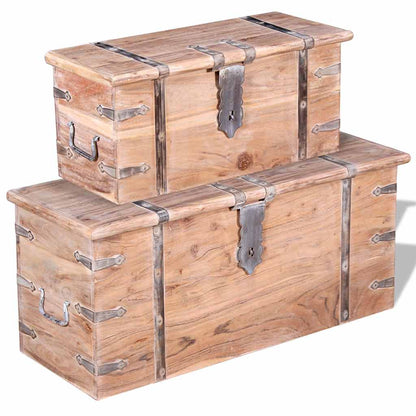 244054 vidaXL Two Piece Storage Chest Set Acacia Wood