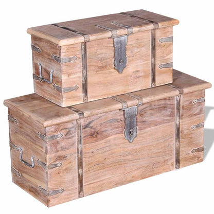 244054 vidaXL Two Piece Storage Chest Set Acacia Wood