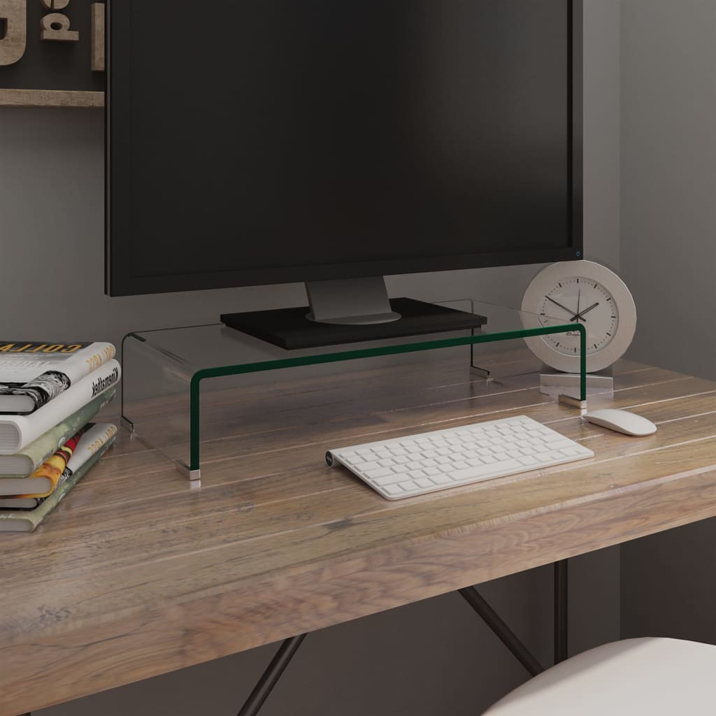 244127 vidaXL TV Stand/Monitor Riser Glass Clear 60x25x11 cm