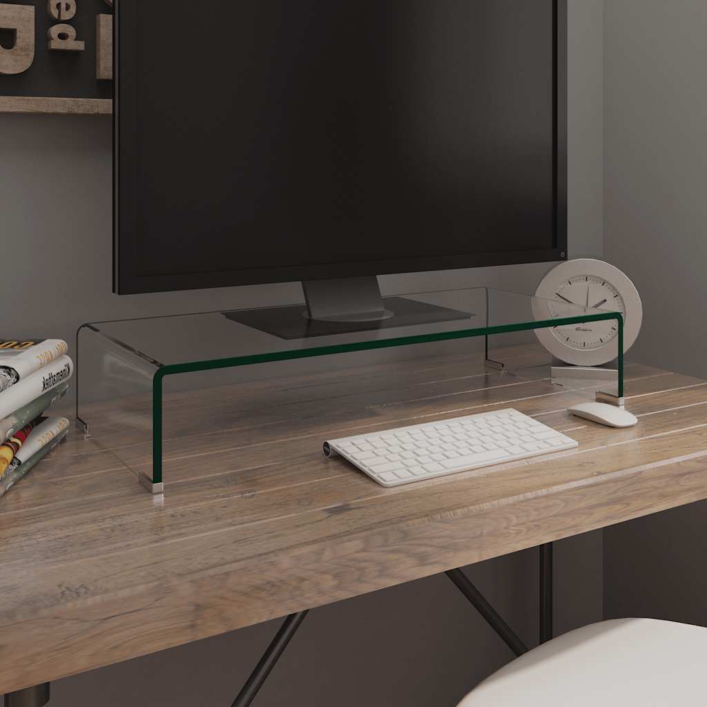 244128 vidaXL TV Stand/Monitor Riser Glass Clear 70x30x13 cm
