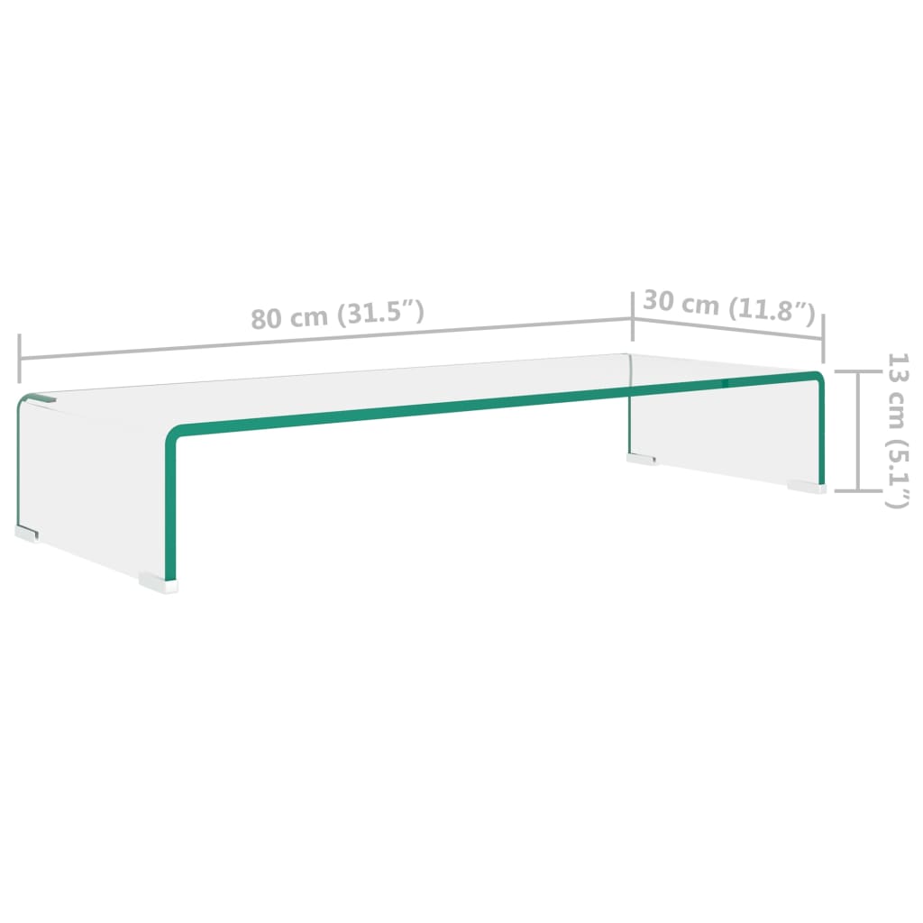 244129 vidaXL TV Stand/Monitor Riser Glass Clear 80x30x13 cm