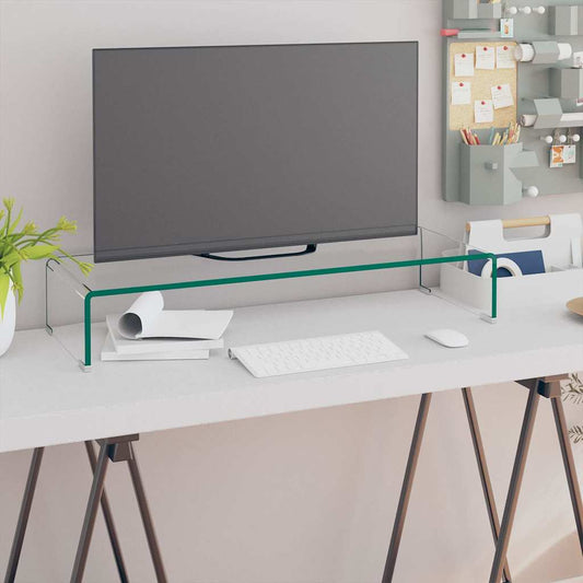 244129 vidaXL TV Stand/Monitor Riser Glass Clear 80x30x13 cm