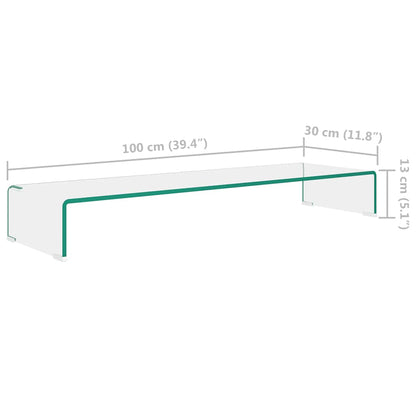 244131 vidaXL TV Stand/Monitor Riser Glass Clear 100x30x13 cm
