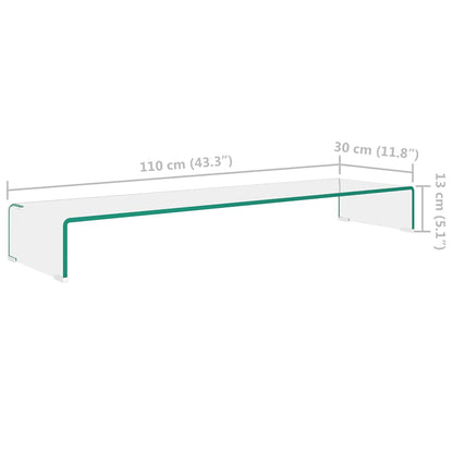 244132 vidaXL TV Stand/Monitor Riser Glass Clear 110x30x13 cm