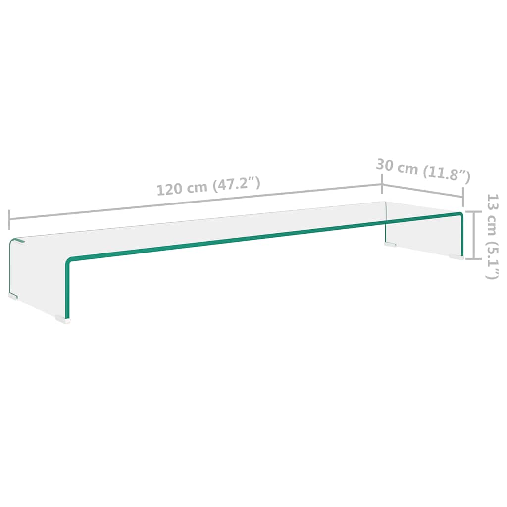 244133 vidaXL TV Stand/Monitor Riser Glass Clear 120x30x13 cm