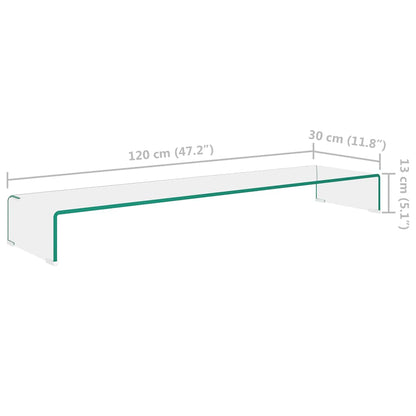 244133 vidaXL TV Stand/Monitor Riser Glass Clear 120x30x13 cm