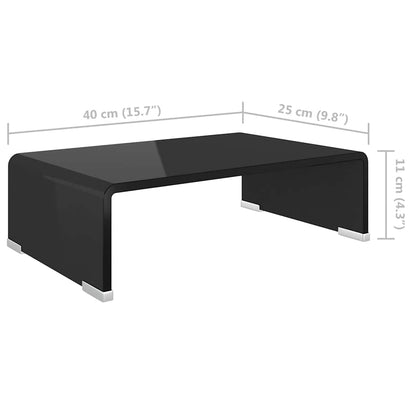 244134 vidaXL TV Stand/Monitor Riser Glass Black 40x25x11 cm