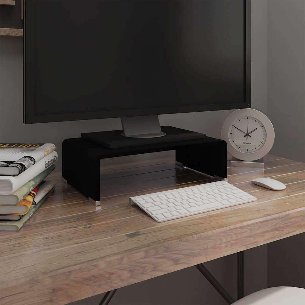 244134 vidaXL TV Stand/Monitor Riser Glass Black 40x25x11 cm
