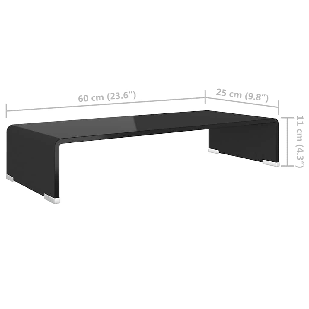 244135 vidaXL TV Stand/Monitor Riser Glass Black 60x25x11 cm