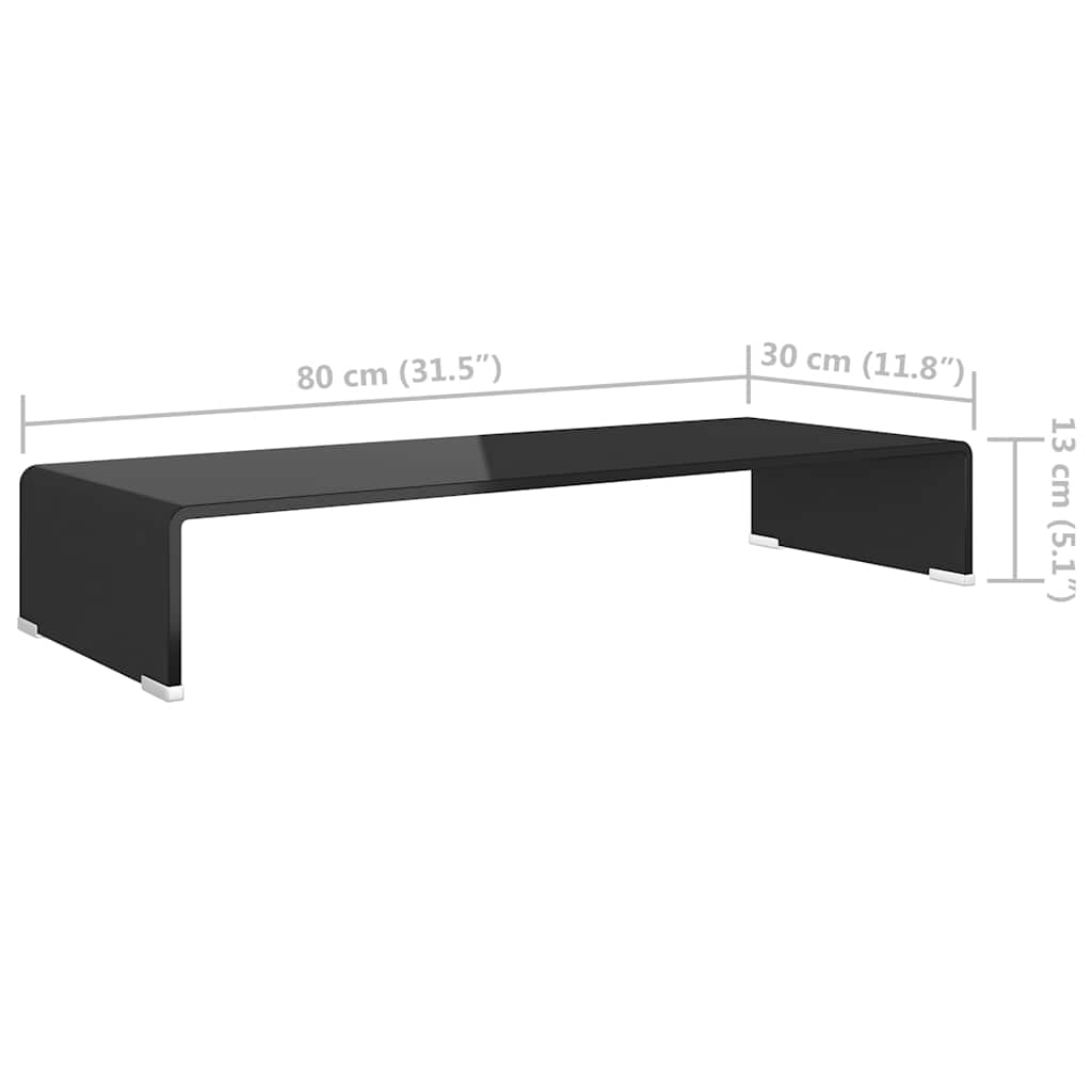 244137 vidaXL TV Stand/Monitor Riser Glass Black 80x30x13 cm