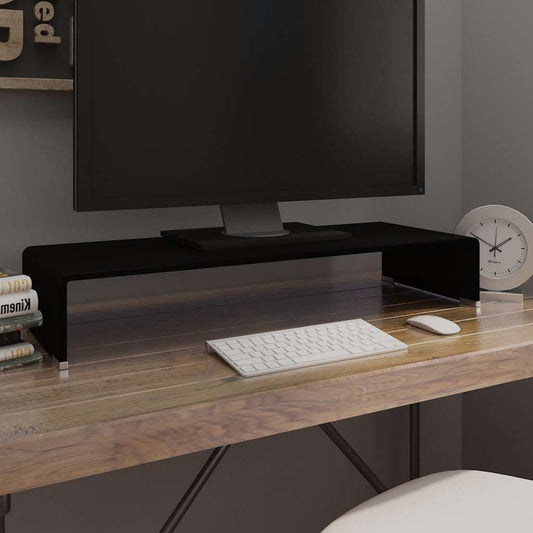 244137 vidaXL TV Stand/Monitor Riser Glass Black 80x30x13 cm