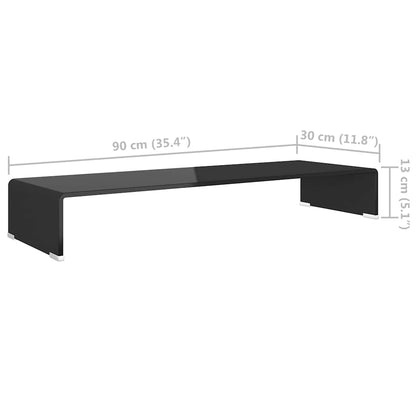 244138 vidaXL TV Stand/Monitor Riser Glass Black 90x30x13 cm