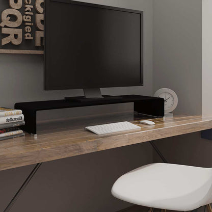 244138 vidaXL TV Stand/Monitor Riser Glass Black 90x30x13 cm