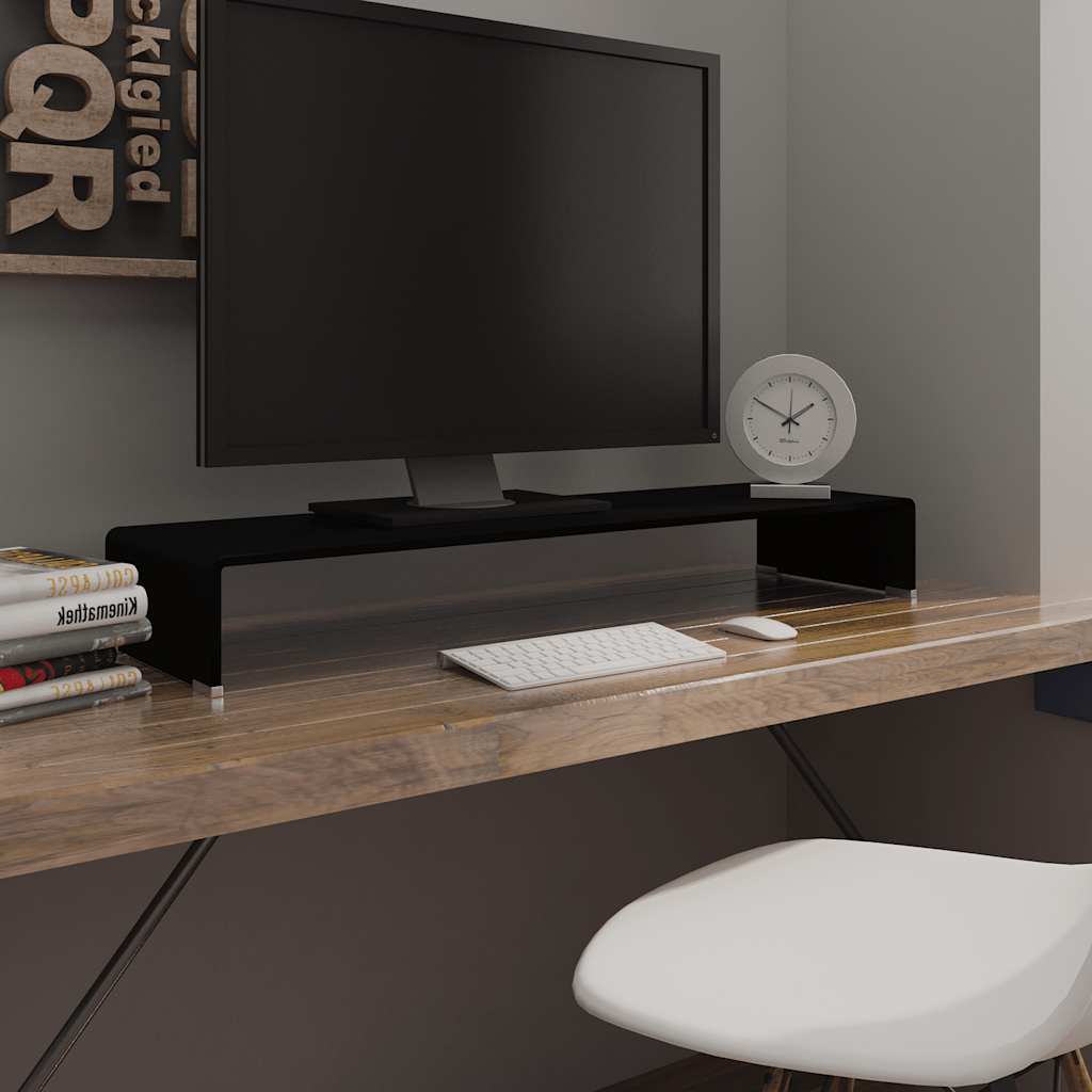 244139 vidaXL TV Stand/Monitor Riser Glass Black 100x30x13 cm