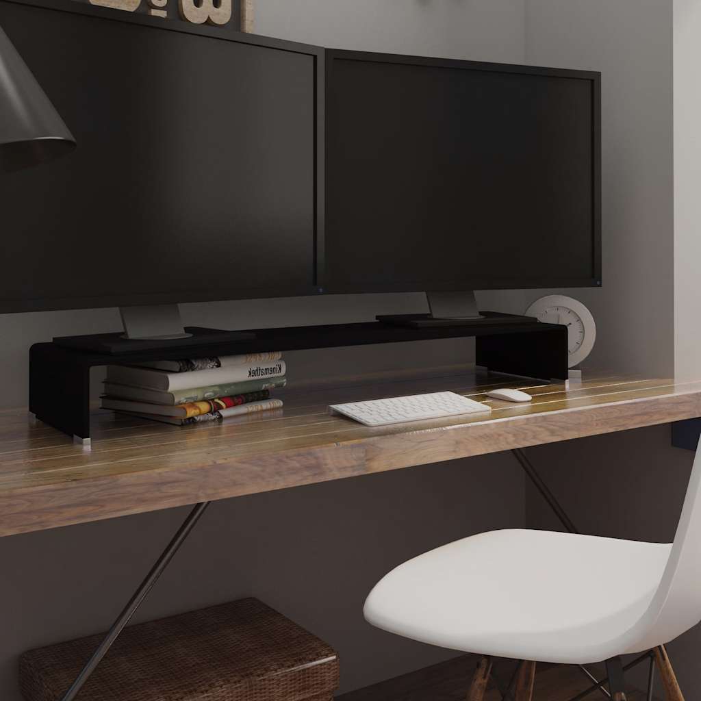 244140 vidaXL TV Stand/Monitor Riser Glass Black 110x30x13 cm