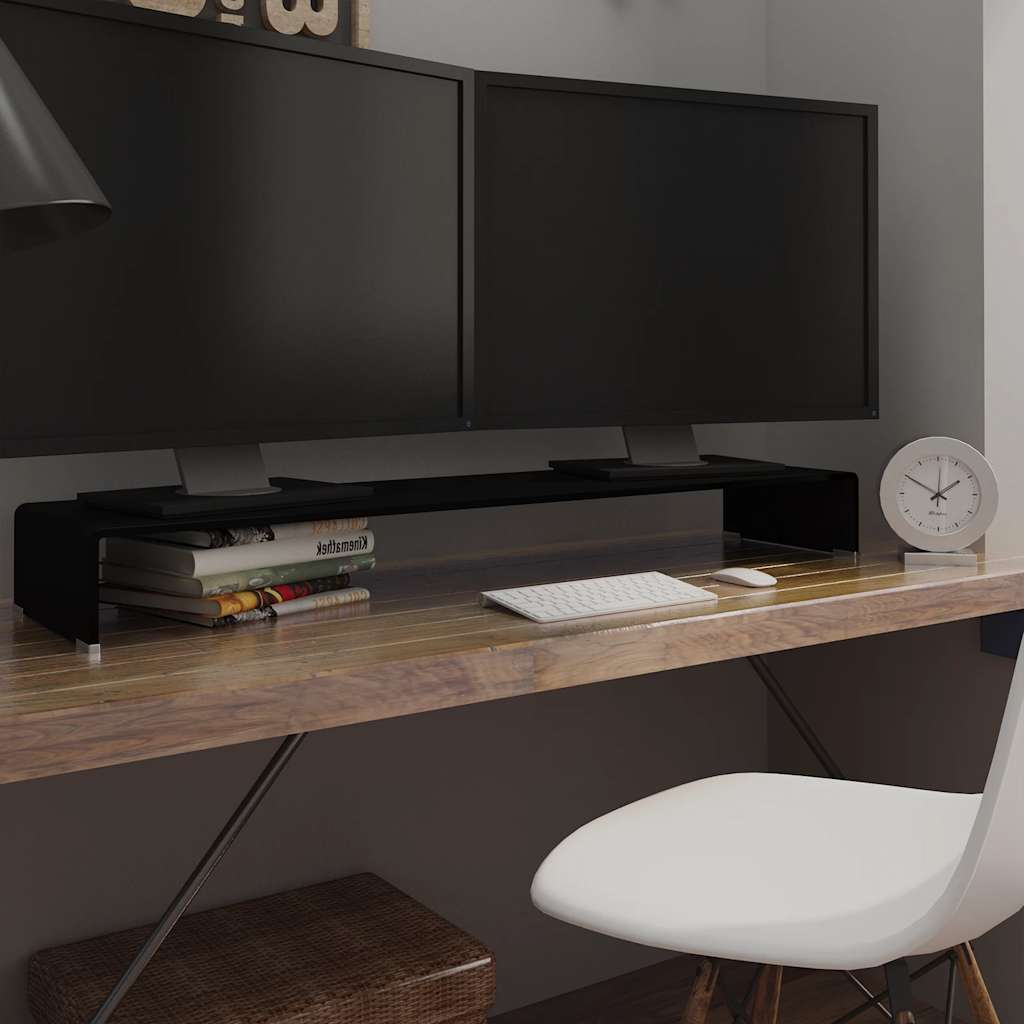 244141 vidaXL TV Stand/Monitor Riser Glass Black 120x30x13 cm
