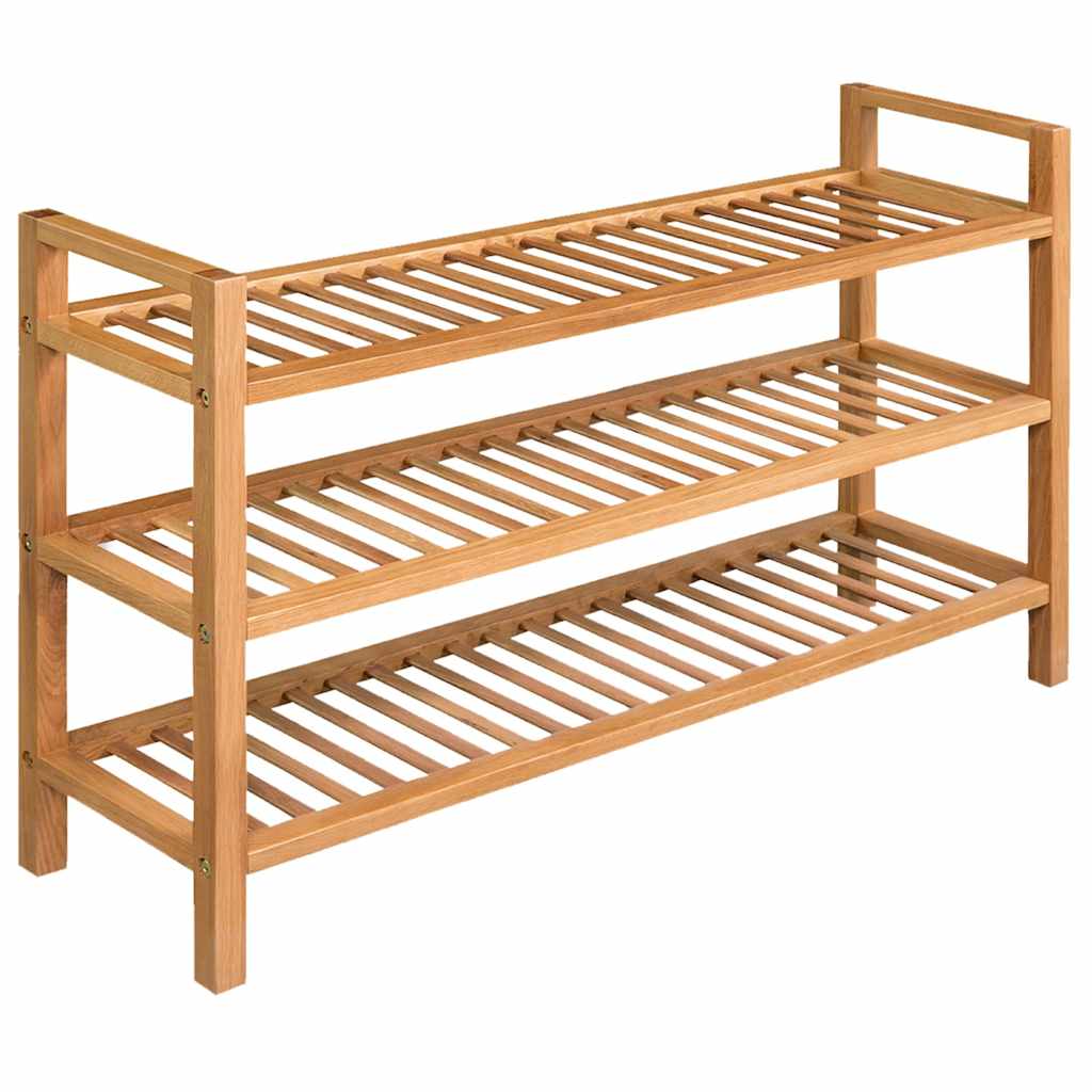 244209 vidaXL Shoe Rack with 3 Shelves 100x27x60 cm Solid Oak Wood