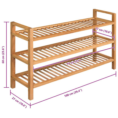244209 vidaXL Shoe Rack with 3 Shelves 100x27x60 cm Solid Oak Wood