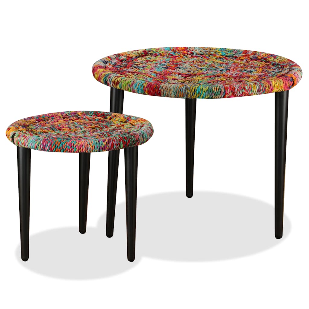 244213 vidaXL Coffee Table Set 2 Pieces Chindi Weave Details Multicolour