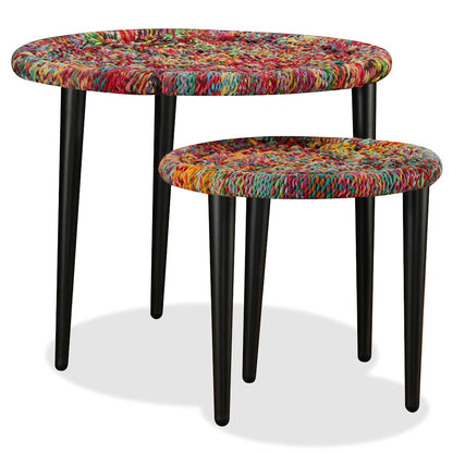 244213 vidaXL Coffee Table Set 2 Pieces Chindi Weave Details Multicolour