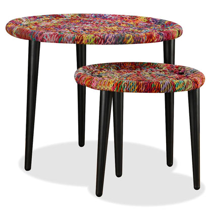 244213 vidaXL Coffee Table Set 2 Pieces Chindi Weave Details Multicolour