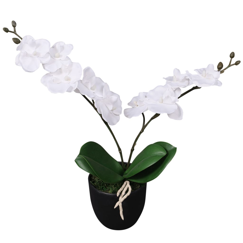 Artificial Orchid Plant with Pot 30 cm White, showcasing the realistic white flowers and detailed leaves perfect for home or office decor.
