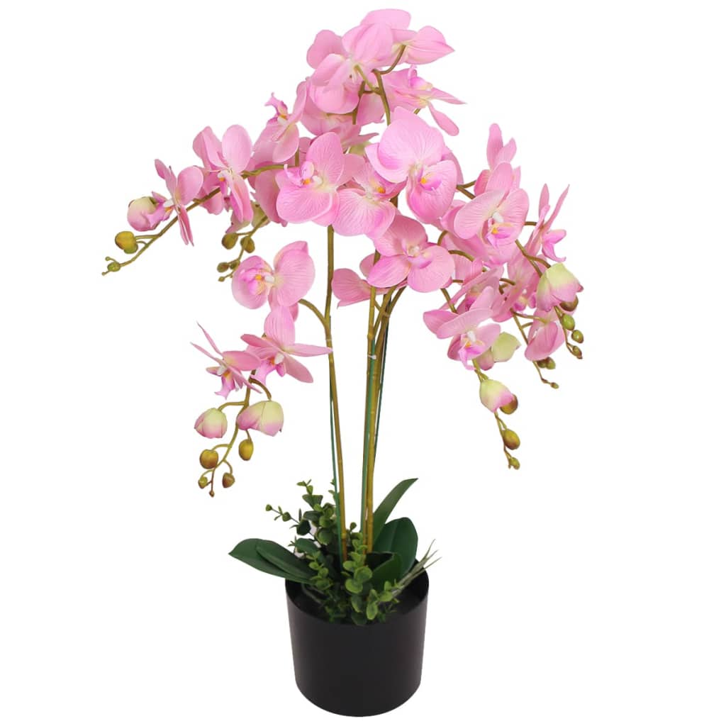 Artificial Orchid Plant with Pot 75 cm Pink - A stunning lifelike pink orchid featuring 43 vibrant flowers and 9 realistic leaves, perfect for home or office decor.
