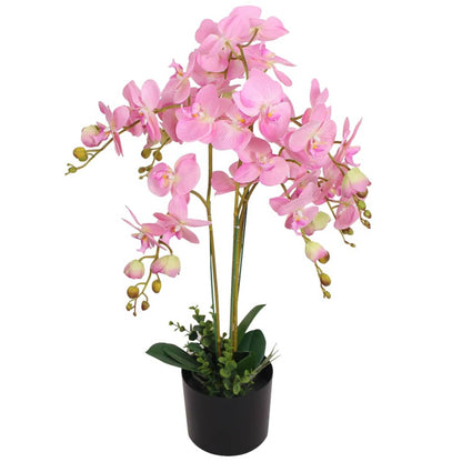 Artificial Orchid Plant with Pot 75 cm Pink - A stunning lifelike pink orchid featuring 43 vibrant flowers and 9 realistic leaves, perfect for home or office decor.