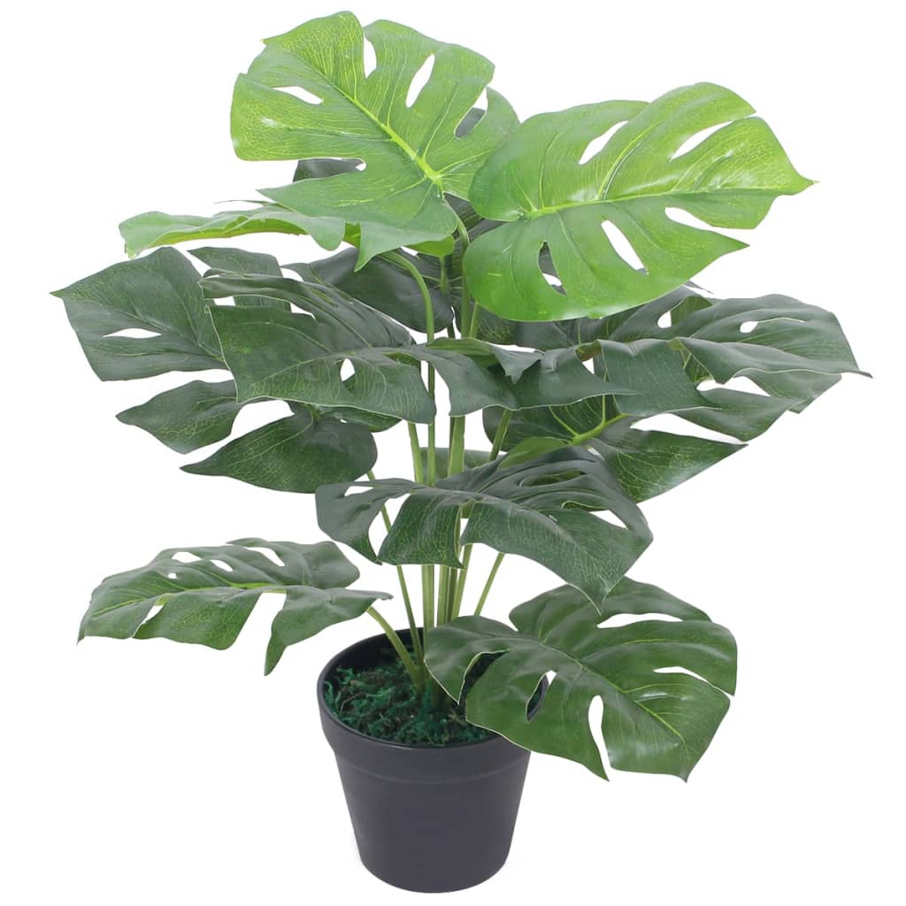 Artificial Monstera Plant with Pot 45 cm Green - Lifelike indoor decorative plant with 12 realistic leaves and vibrant green colour.