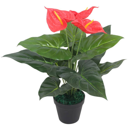 Artificial Anthurium Plant with Pot 45 cm Red and Yellow, featuring realistic leaves and vibrant flowers for home or office decoration.
