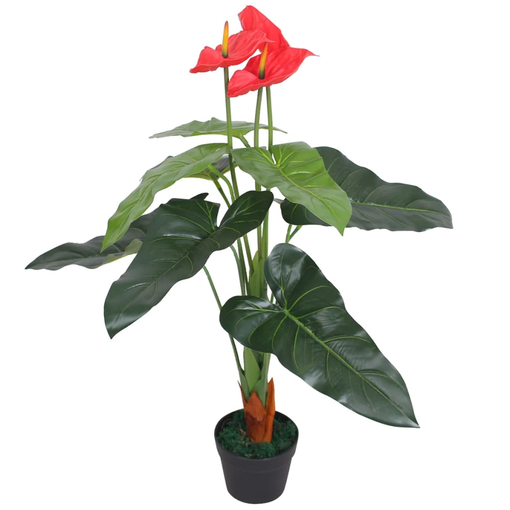 Artificial Anthurium Plant with Pot 90 cm Red and Yellow, showcasing vibrant red and yellow flowers and realistic green leaves, perfect for adding greenery to your home or office.