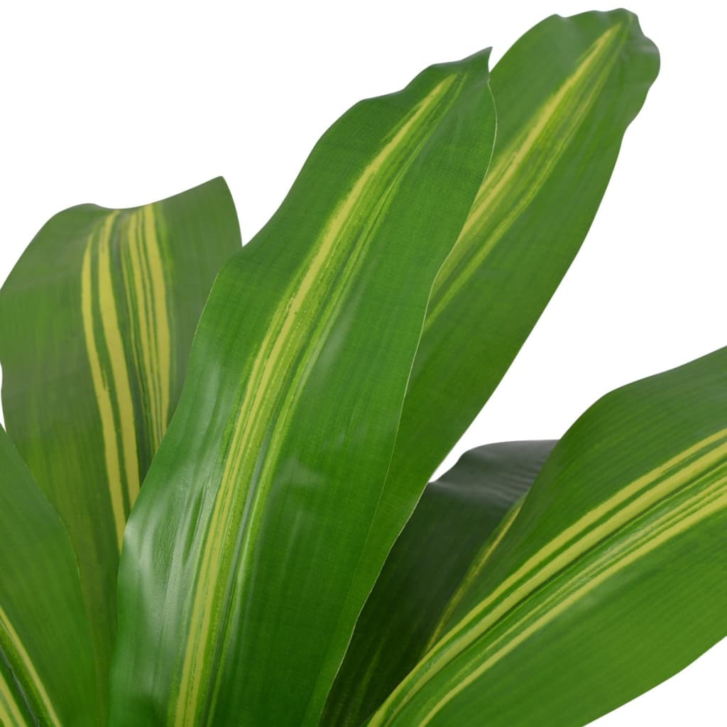 Close-up view of Artificial Dracaena Plant with Pot, 90 cm Green showcasing realistic leaves in green and yellow.