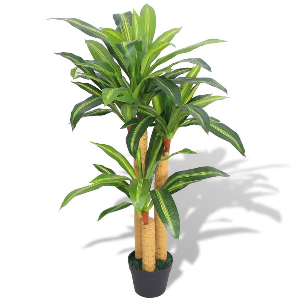 Artificial Dracaena Plant with Pot 100 cm Green placed in a modern interior setting, showcasing its lifelike appearance and vibrant green and yellow leaves.