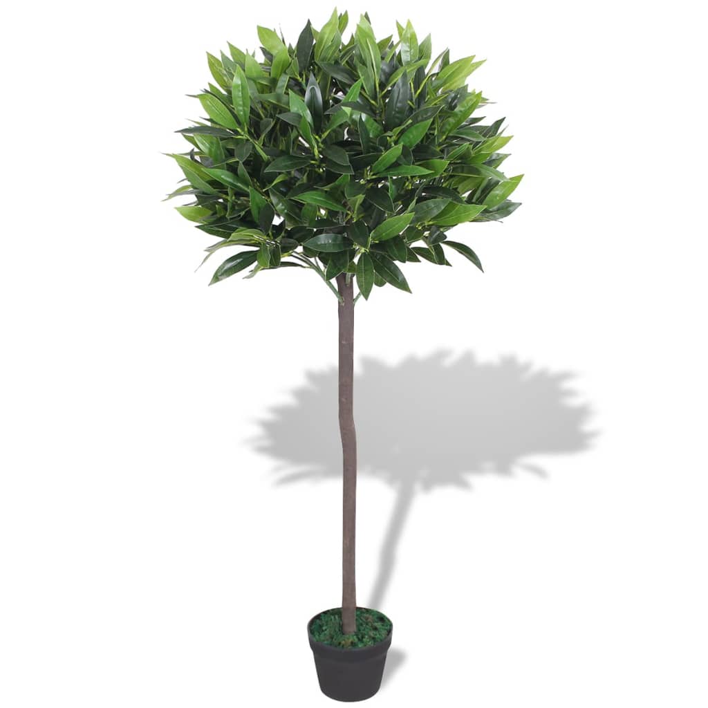 Artificial Bay Tree Plant with Pot 125 cm Green, a lifelike decorative indoor plant showcasing realistic leaves and real wood trunk for home or office settings.