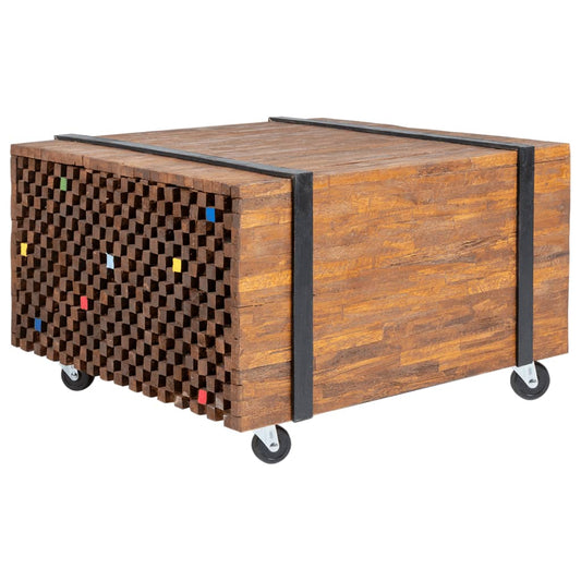 Side Table | Brown and Black | Teak Wood | Medium | Rollable | End Table