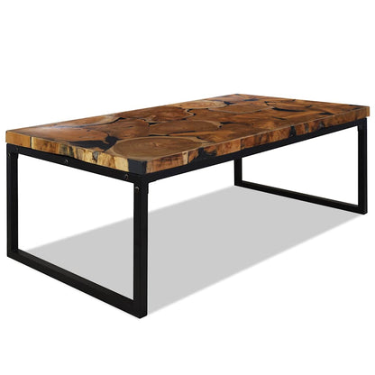 Coffee Table | Black and Brown | Teak Wood and Resin | 110x60x40 cm