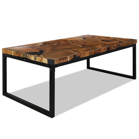 Coffee Table | Black and Brown | Teak Wood and Resin | 110x60x40 cm