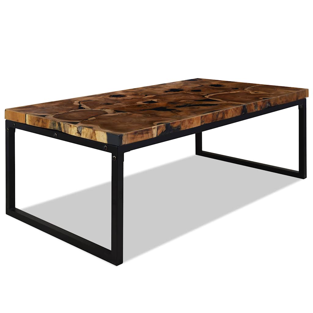 Coffee Table | Black and Brown | Teak Wood and Resin | 110x60x40 cm