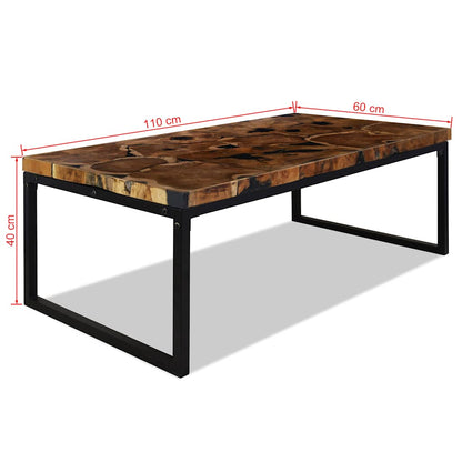 Coffee Table | Black and Brown | Teak Wood and Resin | 110x60x40 cm