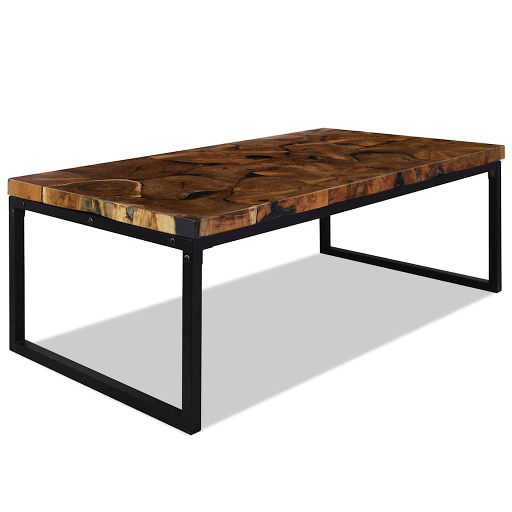 Coffee Table | Black and Brown | Teak Wood and Resin | 110x60x40 cm