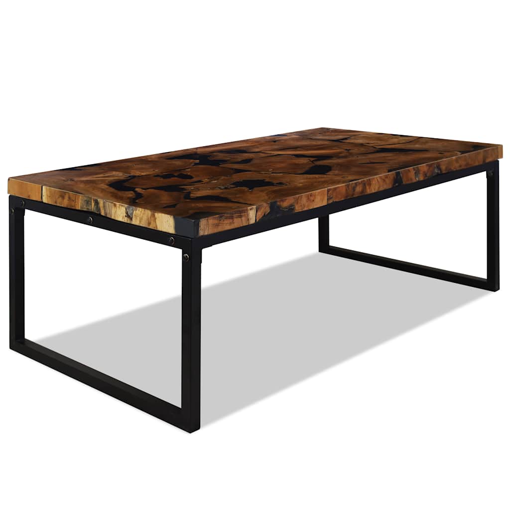 Coffee Table | Black and Brown | Teak Wood and Resin | 110x60x40 cm